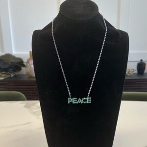 TOVA - Green Crystal PEACE Necklace on Purple Patina Crystal Antique Gold Chain